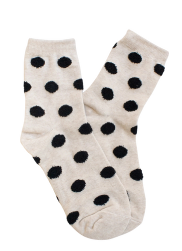 Polka Dots Puff Socks - Beige/Black
