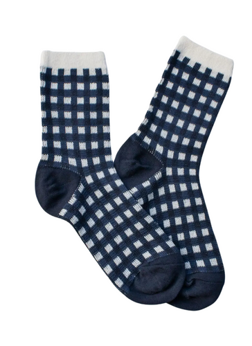 Woven Check Socks - Navy