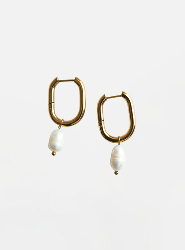 Raye Pearl Hoop Earrings - Gold