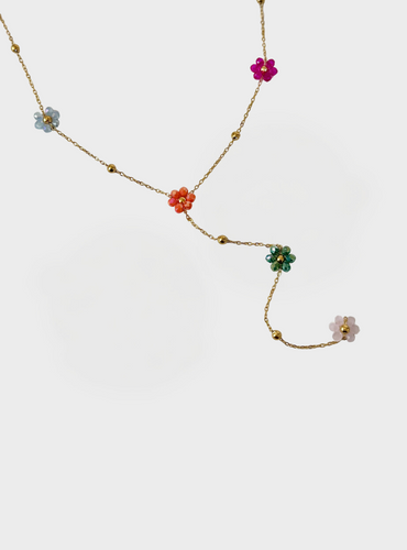 Beaded Flower Necklace - Gold