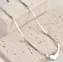 Mini Heart Herringbone Chain Necklace - Silver