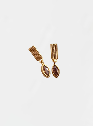 Jolie Drop Earrings - Gold/Brown Stone