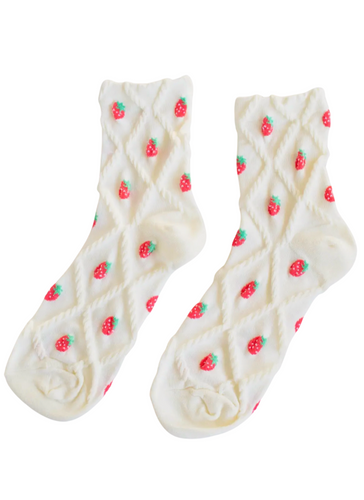 3D Strawberry Socks - White