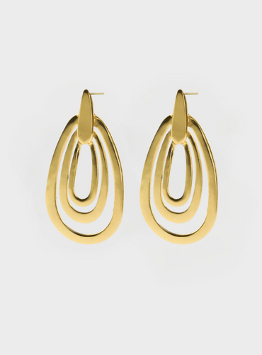 Mila Geometric 3-Tier Teardrop Earrings Brass