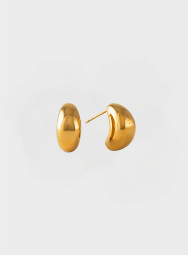 Waterproof Crest Dome Hoop Earrings - Gold