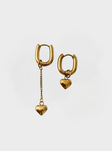 Heart Charm Hoops- Gold