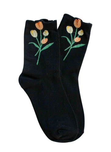 Tulip Bouquet Socks - Black