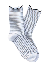 Lena Ruffle Striped Crew Socks - White