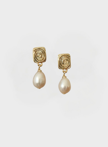 Zolo Spiral Pearl Studs Earrings - Gold