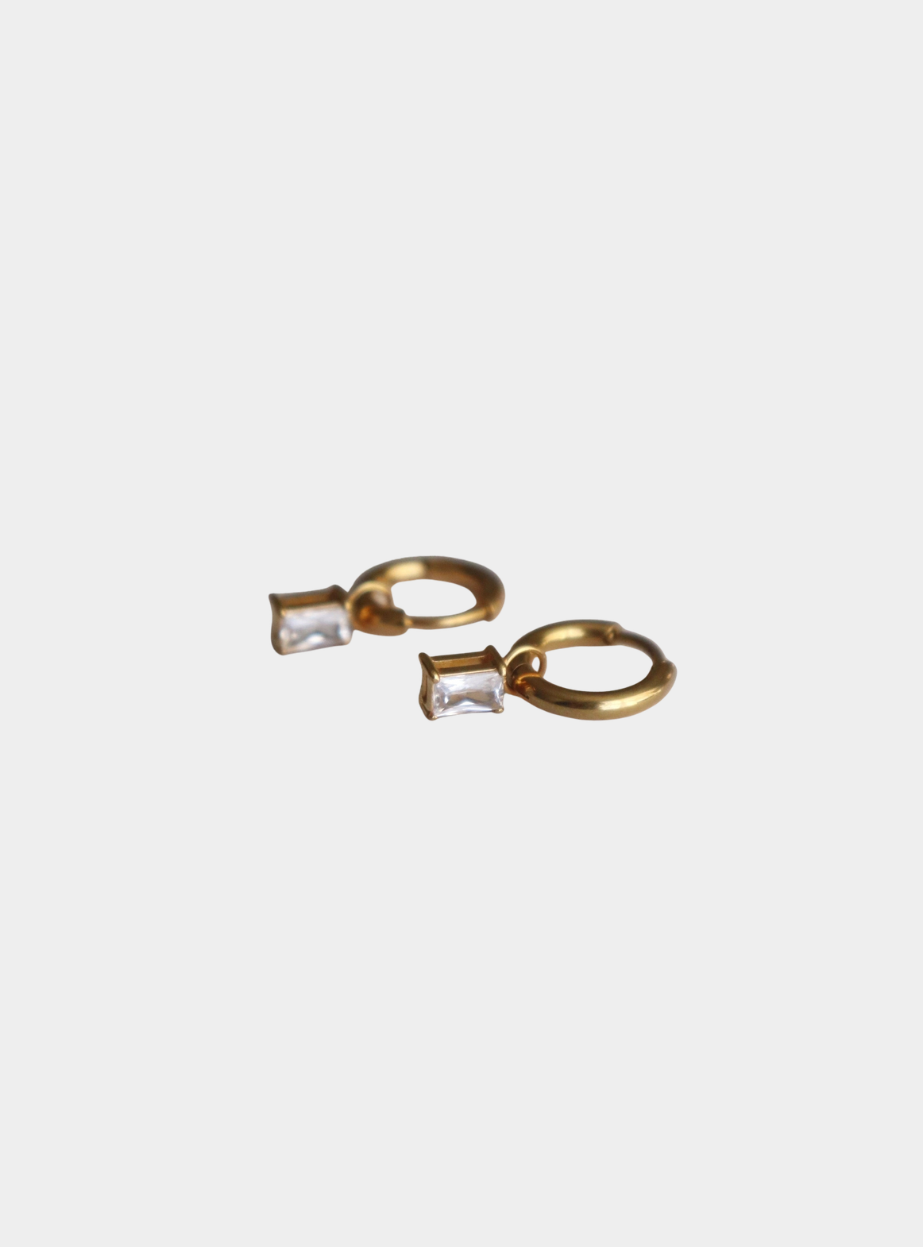Mini Baguette Drop Huggie Earrings - Gold