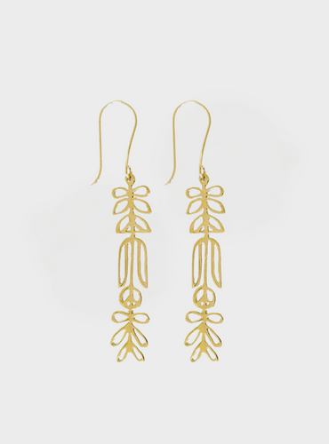 Amelia Botanical Abstract Threader Earrings - Brass