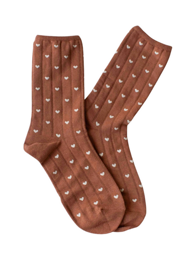 Mini Heart Crew Socks - Rust