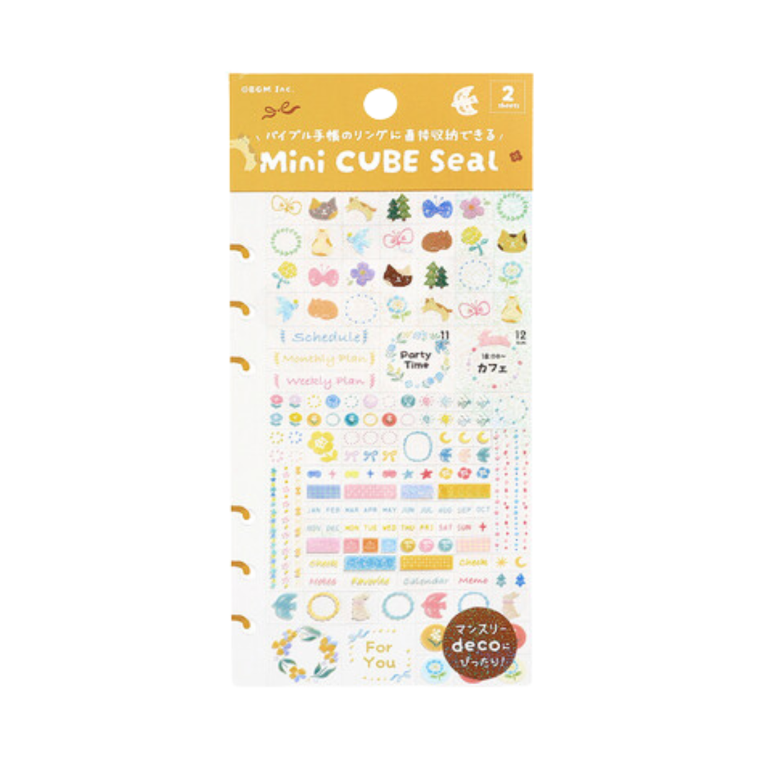 Sticker Sheet - Mini Cube Seal - Flower & Coffee