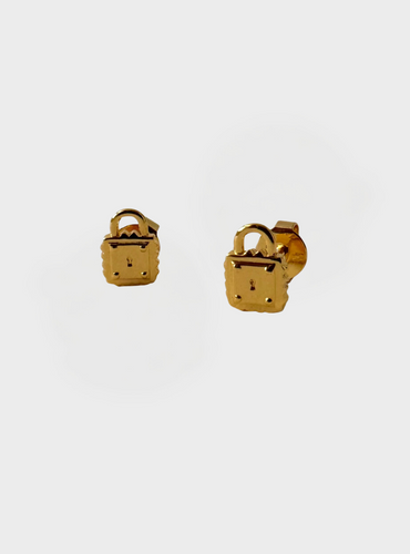 Mini Lock Stud Earrings - Gold