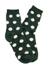 Polka Dots Puff Socks - Deep Green/Cream