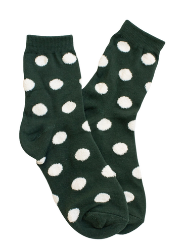 Polka Dots Puff Socks - Deep Green/Cream