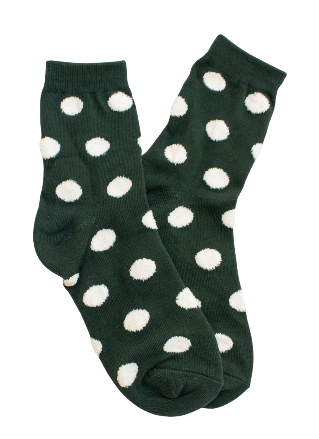 Polka Dots Puff Socks - Deep Green/Cream