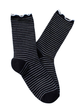 Lena Ruffle Striped Crew Socks - Black