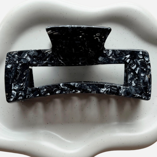 Black Marble Rectangle Hair Claw