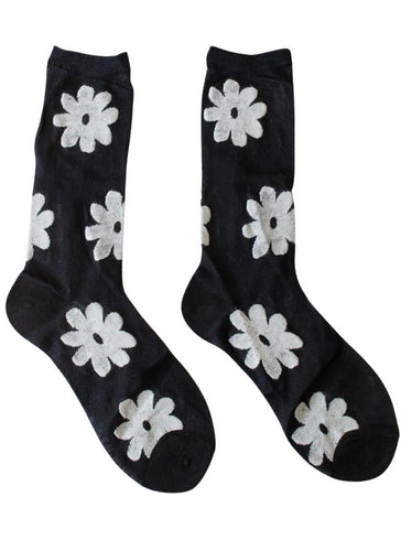 Vintage Glitter Flower Socks - Black