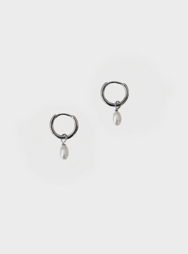 Pearl Dot Hoops - Silver