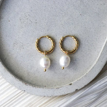 Twisted Hoop Pearl Earrings - Gold