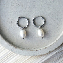 Twisted Hoop Pearl Earrings - Silver