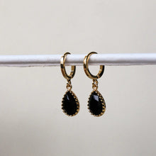 Black Drop Huggie Hoop Earrings - Gold