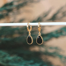 Black Drop Huggie Hoop Earrings - Gold