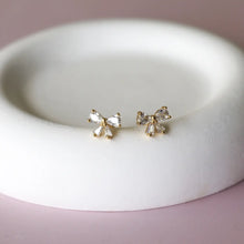 Sparkle Bow Stud Earrings - Gold