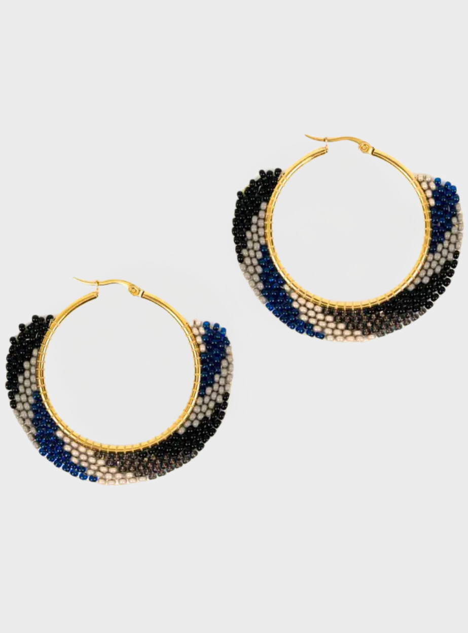 Swirl Beaded Hoop Earrings - I