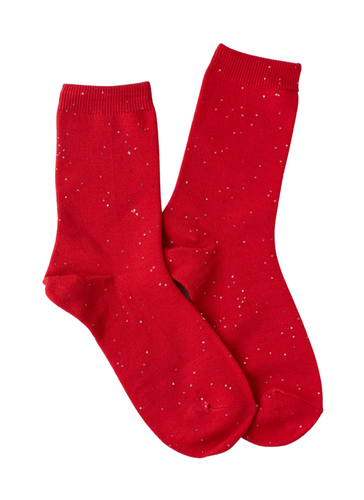 Mini Sequin Holiday Glitter Socks - Red