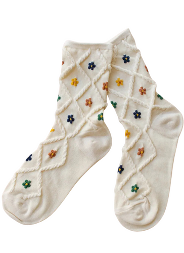 Mini Diamond Daisy Socks - Cream