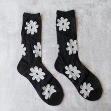 Vintage Glitter Flower Socks - Black