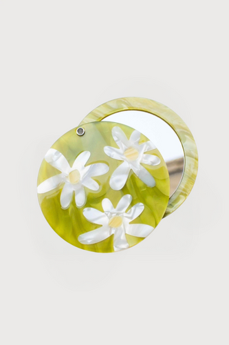 Eco Acetate Daisy Compact Mirror - Honeydew