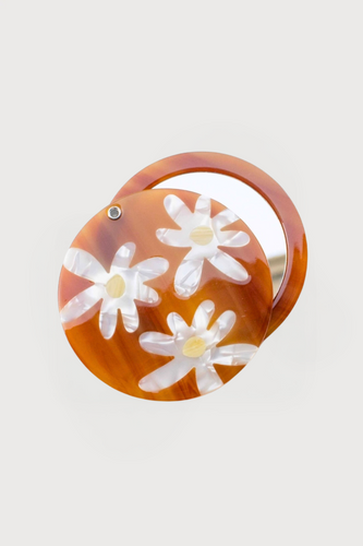 Eco Acetate Daisy Compact Mirror - Brown Sugar