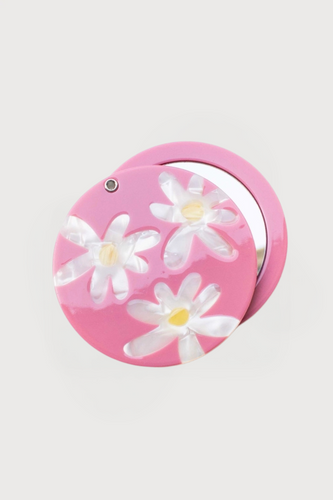 Eco Acetate Daisy Compact Mirror - Strawberry