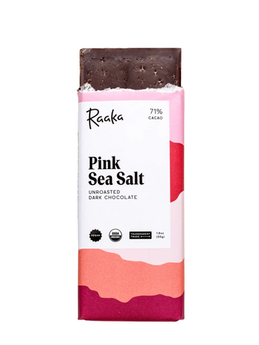 71% Pink Sea Salt Unroasted Dark Chocolate Bar