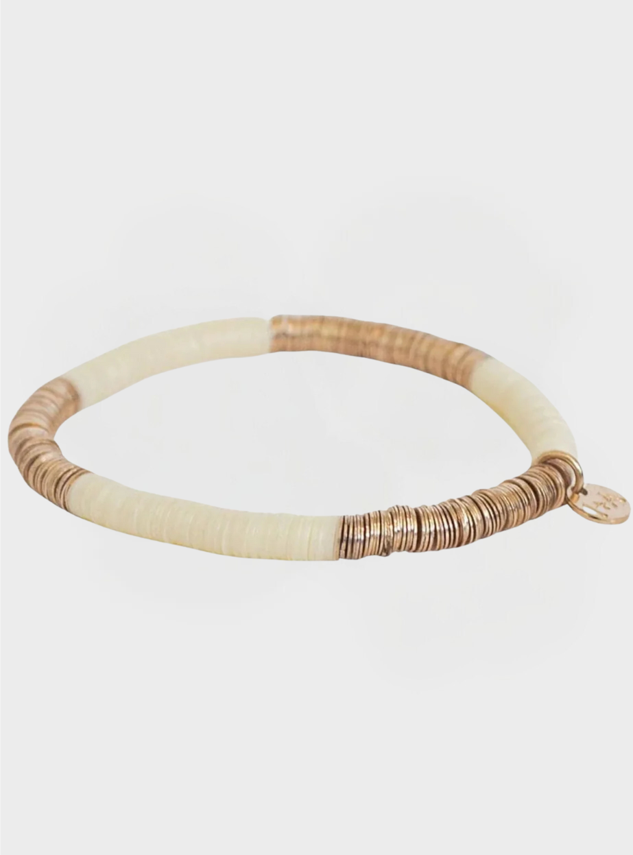 Colour Block Stretch Bracelet - Gold/Cream