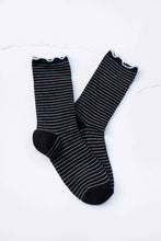 Lena Ruffle Striped Crew Socks - Black