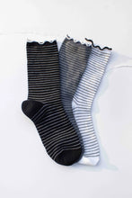 Lena Ruffle Striped Crew Socks - Black
