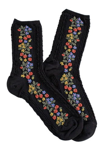 Vintage Strawberry Socks - Black