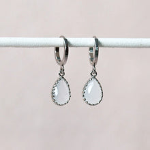 Ivory Drop Huggie Hoop Earrings - Silver