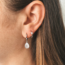 Ivory Drop Huggie Hoop Earrings - Silver