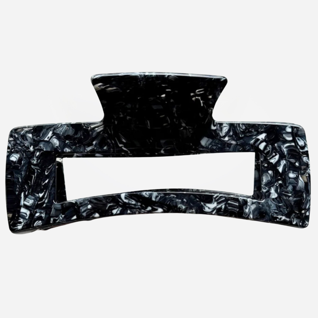 Black Marble Rectangle Hair Claw