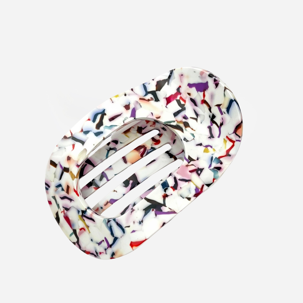 Circle Flat Claw Clip - Rainbow Confetti