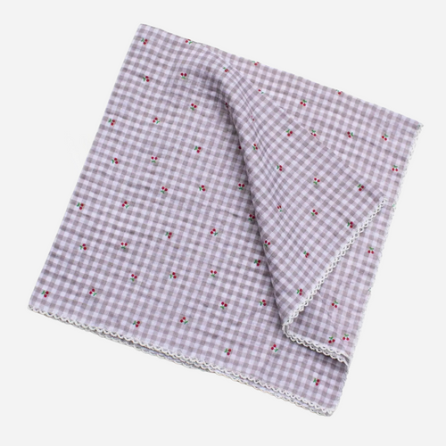 Cottage Mini Checker + Cherry Cotton Square Scarf - Mauve