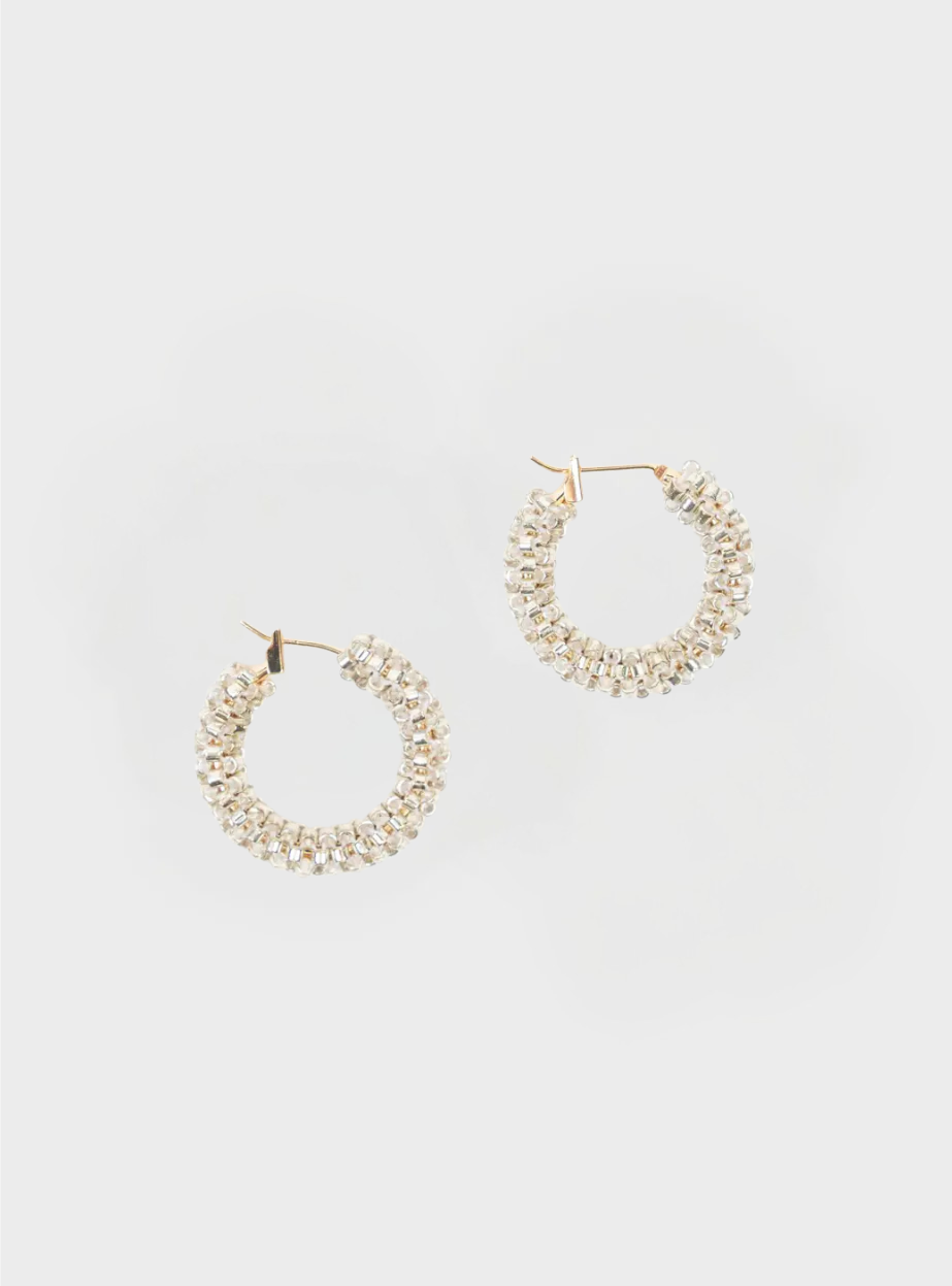 Isabella Small Beaded Hoop Earrings - Silver