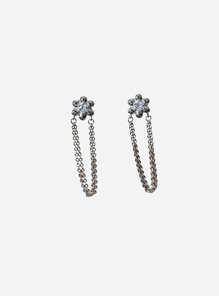 Flora Chain Earrings - Silver