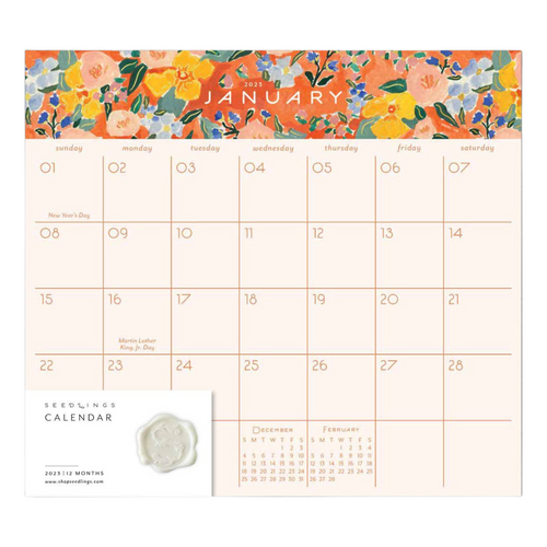 Floral 12 Month Calendar Pad Planner 2023